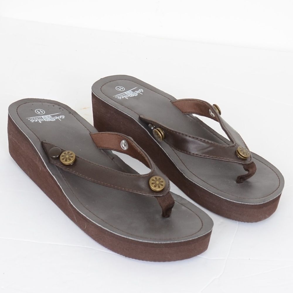 SoleMates Women's 11 Brown Flip Flop Thong Shoes Beach Sandals Boho Summer